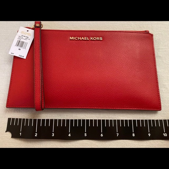 MICHAEL KORS MK LARGE LEATHER CLUTCH WRISTLET RED - Picture 9 of 10
